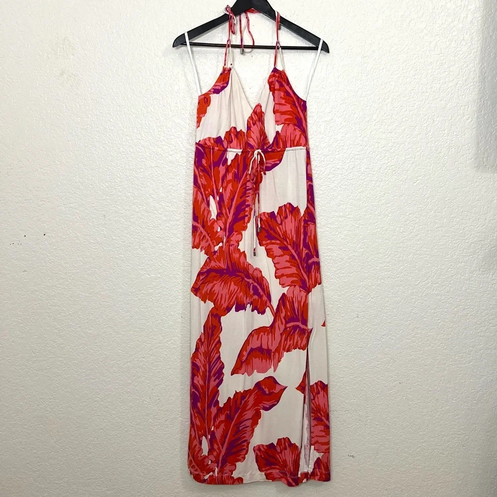 Banana Republic Milly Collection Chili Red Banana Leaf Silk Jersey Maxi Dress S - Picture 2 of 13